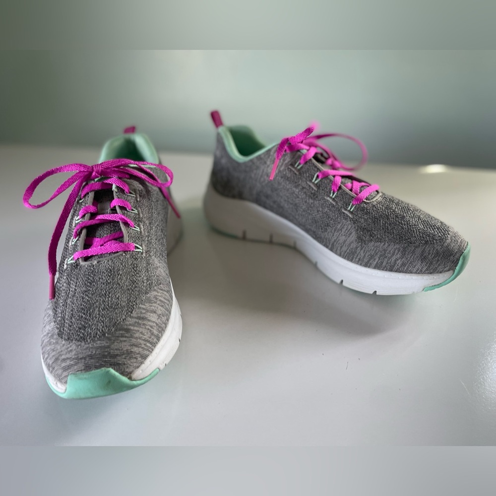 Skechers Arch Fit Air Cooled Size 9W Comfort Shoes Athletic Gray White Pink - Picture 12 of 15